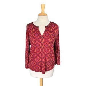 Lucky Brand aztec southwest print popover long sleeve blouse size M